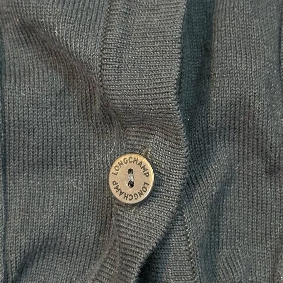 Longchamp Women's Black V-Neck Long Sleeves Button Front Cardigan Sweater Size M - Picture 2 of 9